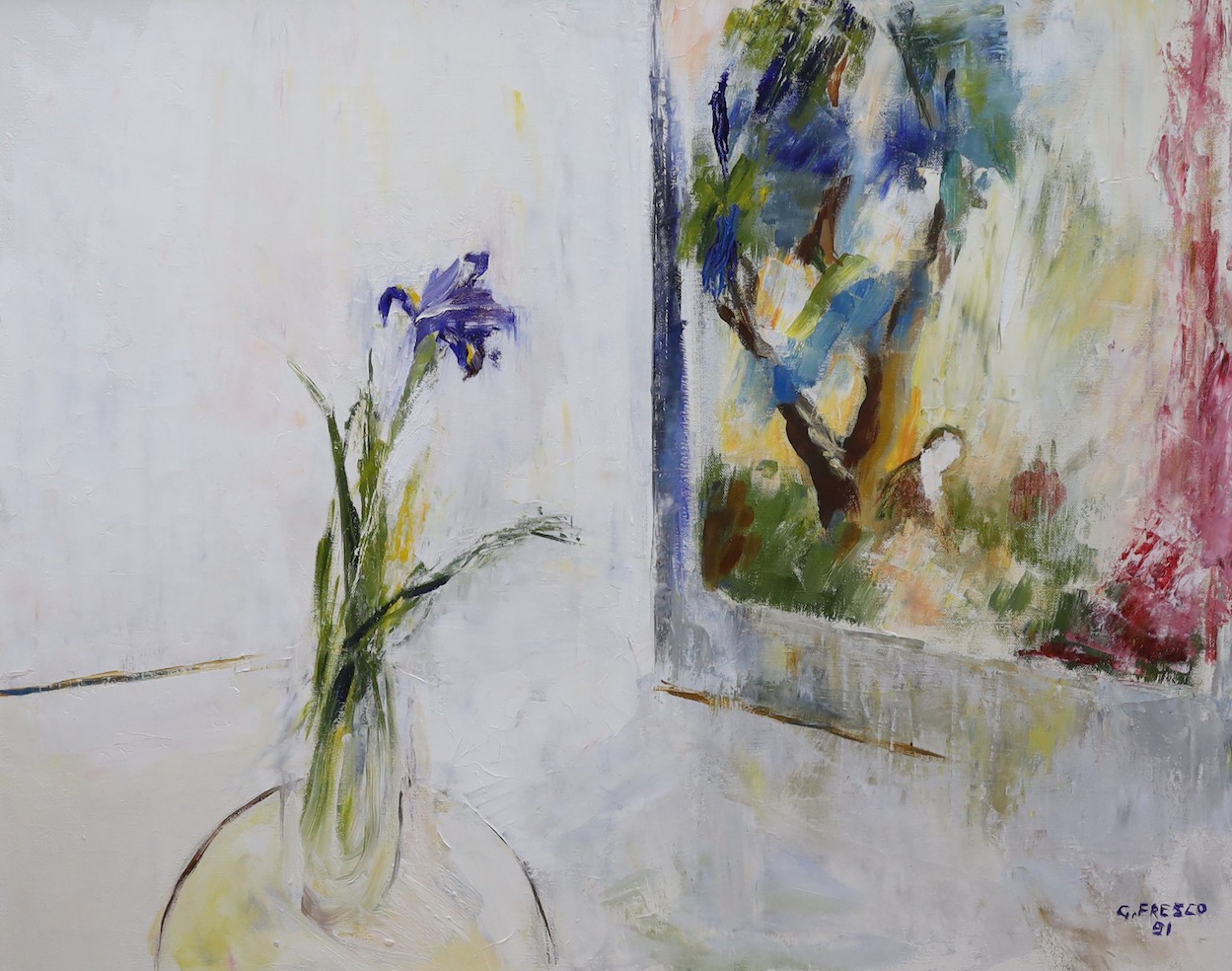 Giuliana Presco, oil on canvas, ‘The Waiting’, signed and dated ’91, 60 x 75cm